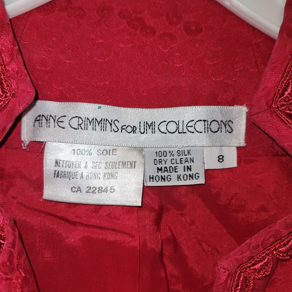 Vintage Silk Skirt Suit Anne Crimmins Hong Kong Red Jacquard Set 8 - Picture 8 of 15